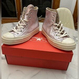 Converse Chuck 70 Hi Metallic Rust Pink Leather Sneakers Women Size 5.5 NEW